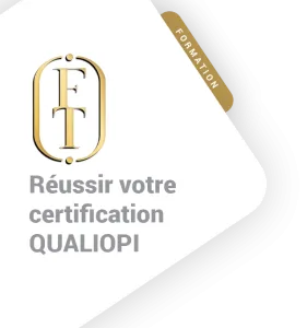 vignette avec languette formation et logo ftraining avec titre de la formation réussir votre certification Qualiopi